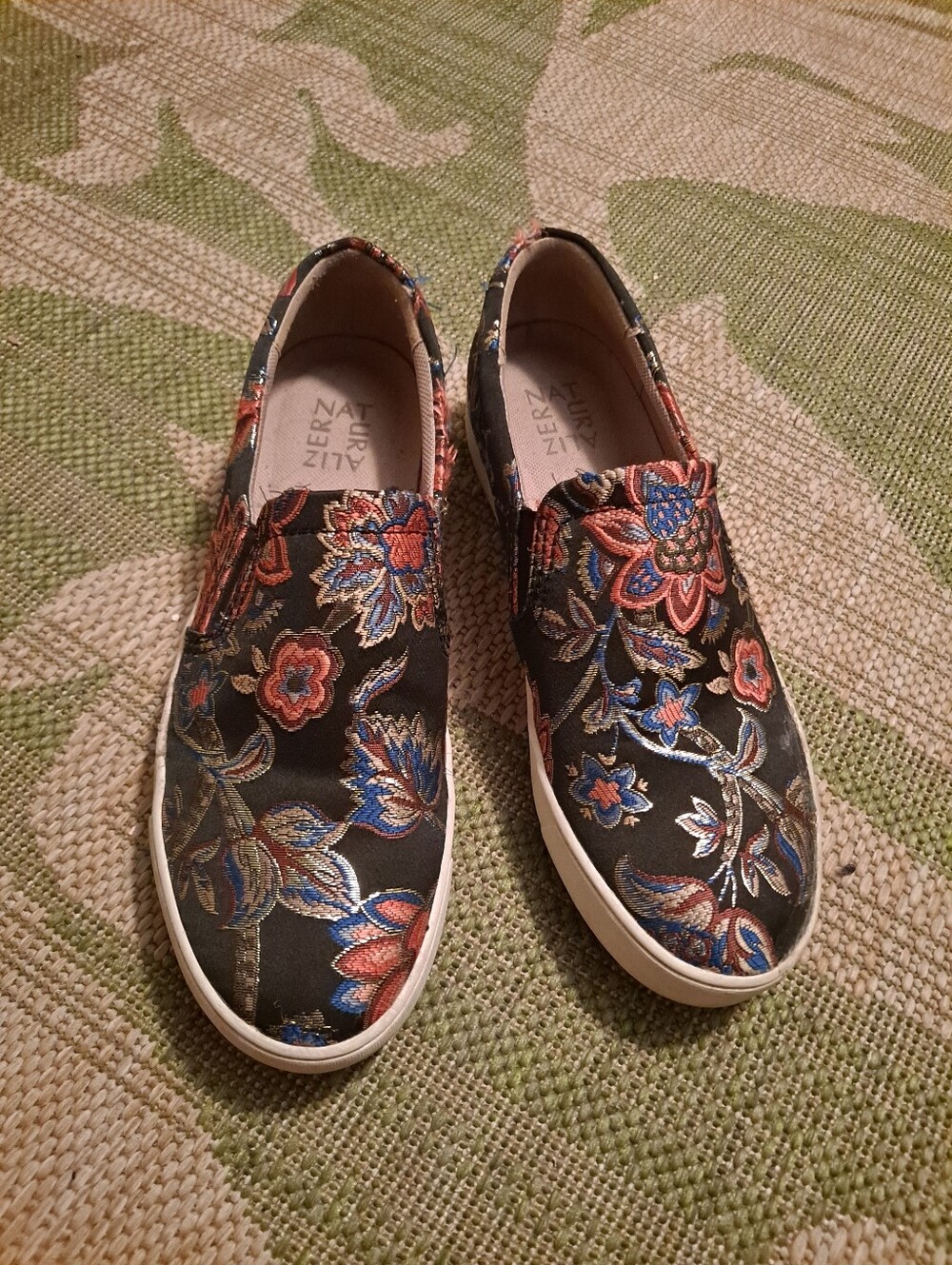 Floral Embroidered Slip-On Sneakers - Black with Multicolor Flowers